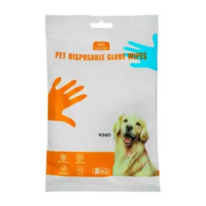 Paquete con 6 pares de guantes húmedos desechables para mascotas