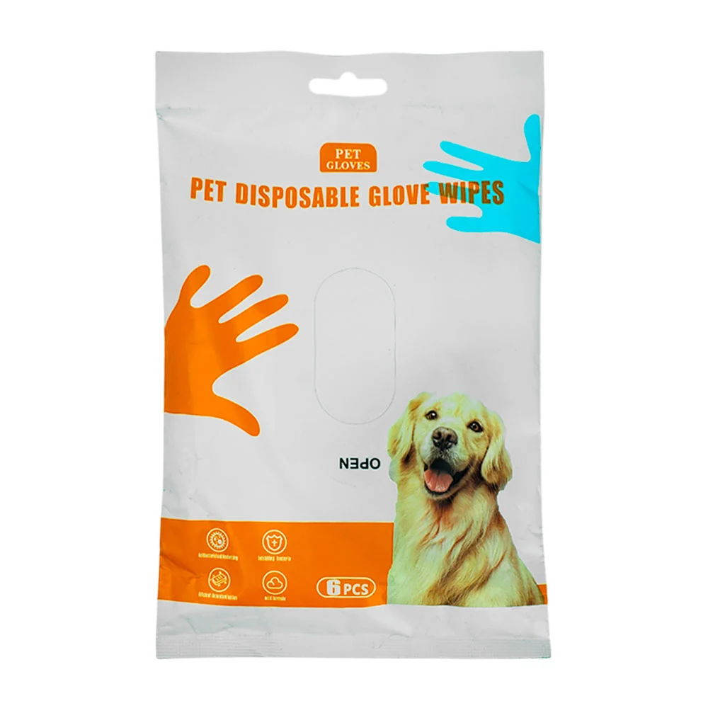 Paquete con 6 pares de guantes húmedos desechables para mascotas