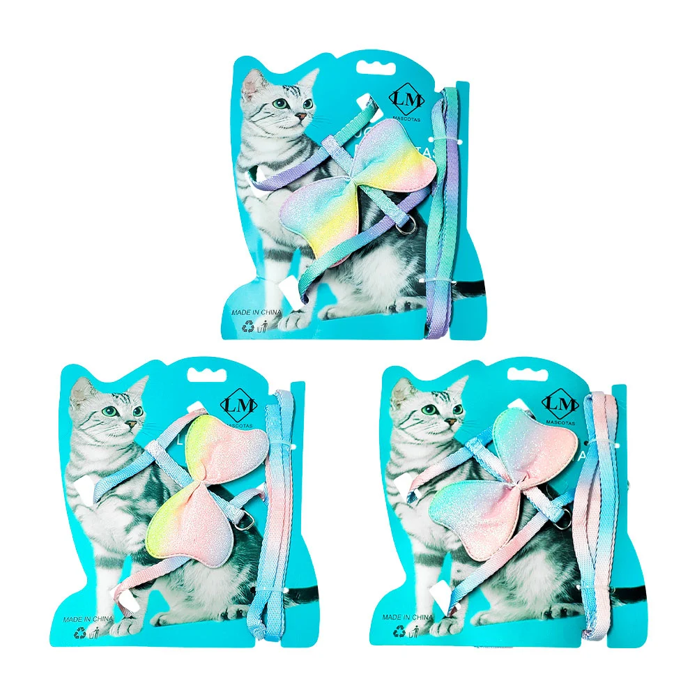1pza Arnés pequeño para mascotas con correa y moño decorativo diamant…