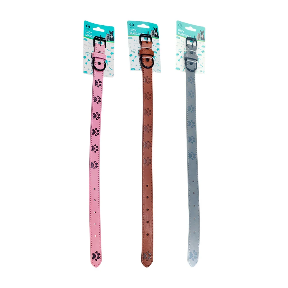 1pz Collar de piel para mascotas con estampado de huella y medida de …