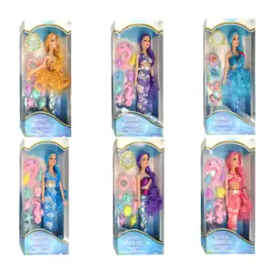 Muñeca sirena lovely mermaid con cola estampada + accesorios, varieda…