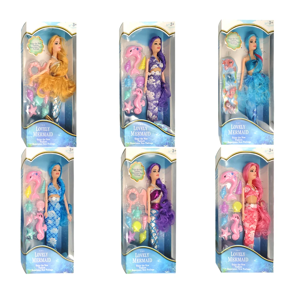 Muñeca sirena lovely mermaid con cola estampada + accesorios, varieda…