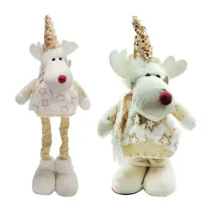 Adorno estirable decorativo chico de reno en tono dorado-blanco, 47cm