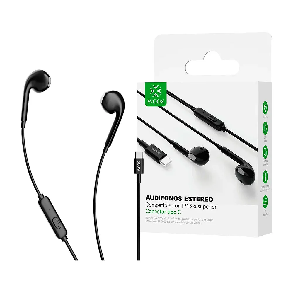 1pz Audífonos alámbricos estilo earphones, con entrada tipo c y micró…