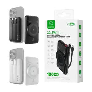 1pza Powerbank portátil con cables tipo c, lightning e imán para carg…