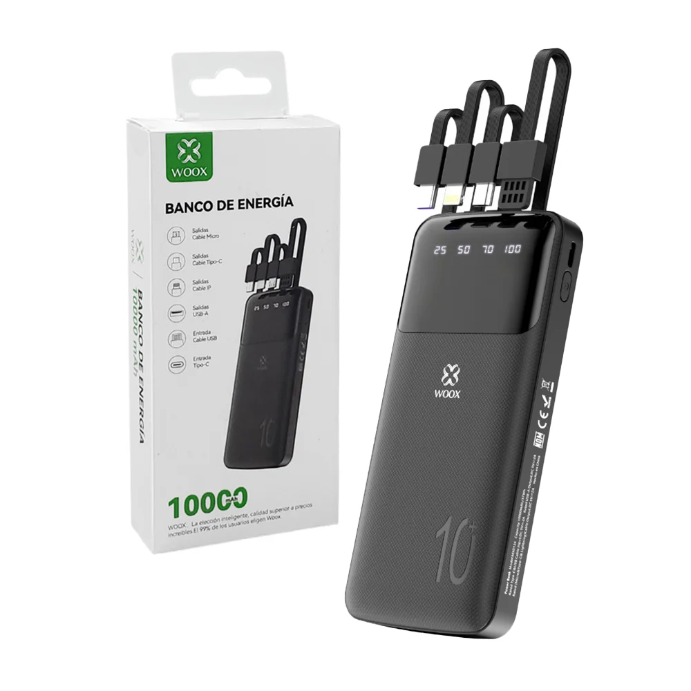 Power bank con pantalla, cable usb, v8, tipo c, lightning y capacidad…