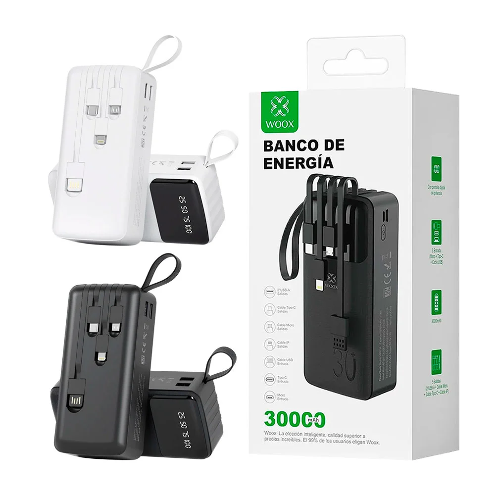 1pza Powerbank portátil recargable con cables usb, tipo c, lightning …