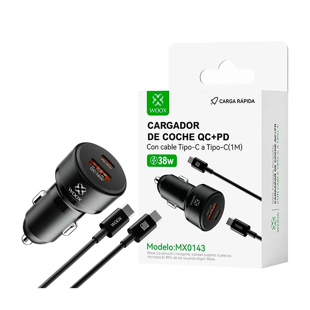 1pza Cargador para coche con entrada usb, tipo c y cable de tipo c a …