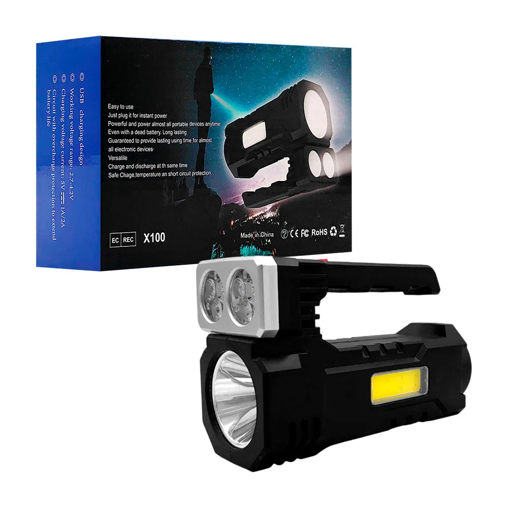 Lámpara - linterna de mano recargable con 3 leds, 5 modos de luz inte…
