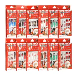 Blíster con 12 uñas infantiles con estampado navideño, variedad de mo…