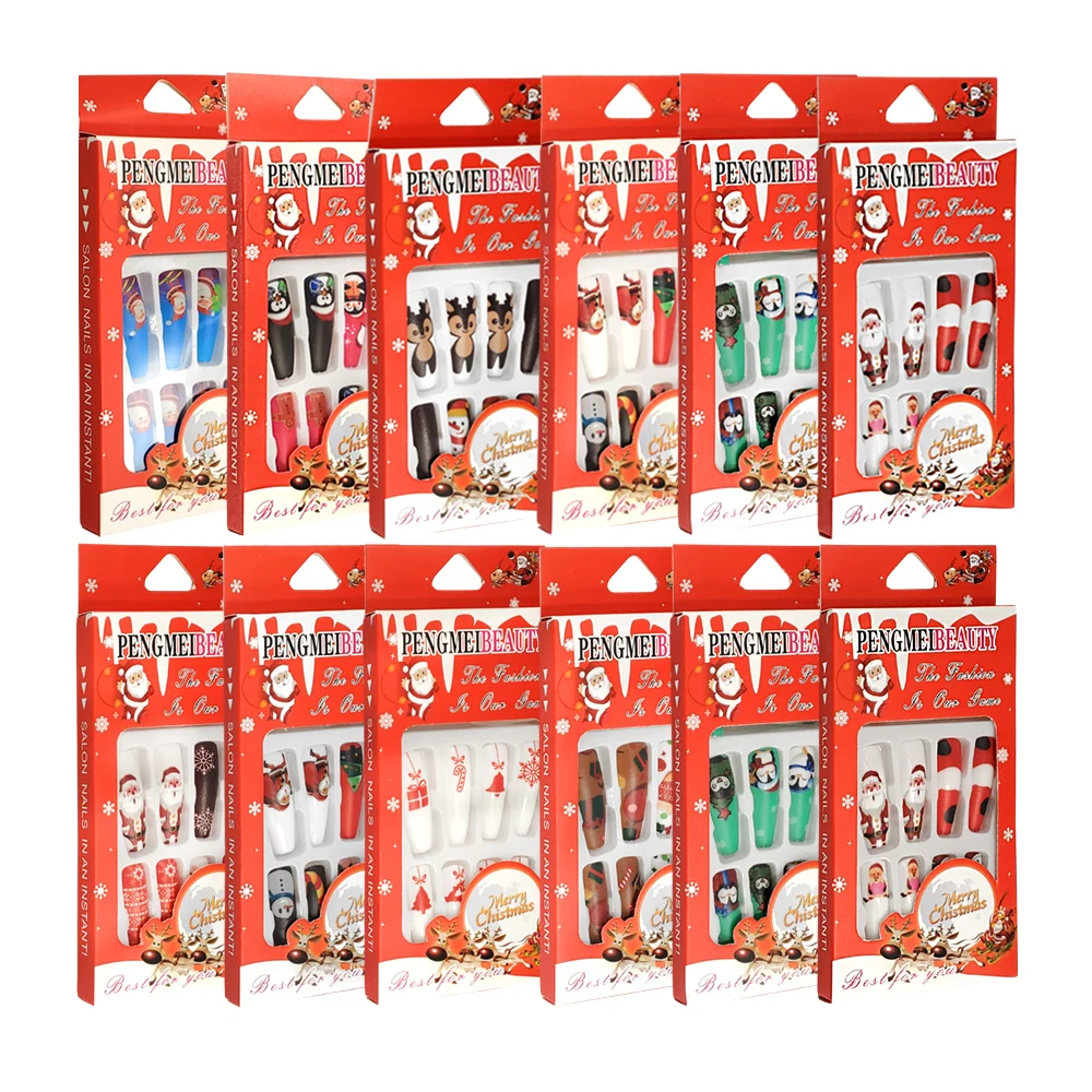 Blíster con 12 uñas infantiles con estampado navideño, variedad de mo…