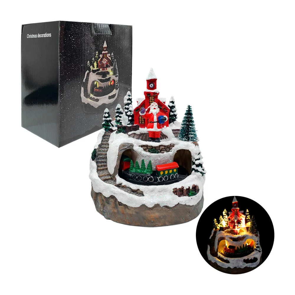 Figura decorativa, villa navideña con luz, sonido y movimiento, santa…