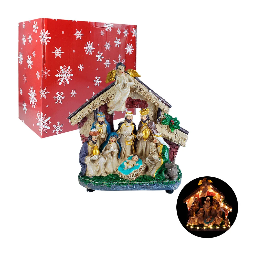 Figura decorativa navideña, nacimiento con luz y sonido, 25x10x20 cm …