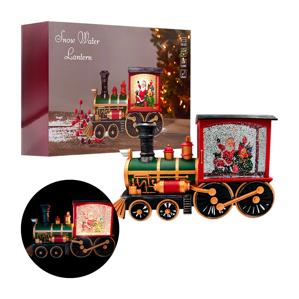 Tren vintage decorativo navideño, musical con luz y figura encapsulada