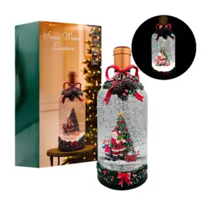 Botella decorativa navideña, musical con luz, muérdago moño y figura …