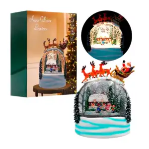 Adorno decorativo navideño nevado, con santa claus musical con luz y …
