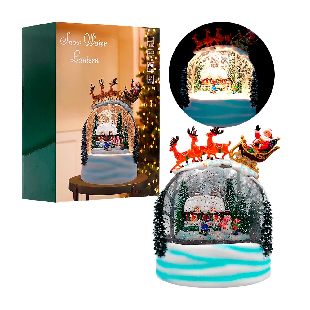 Adorno decorativo navideño nevado, con santa claus musical con luz y …