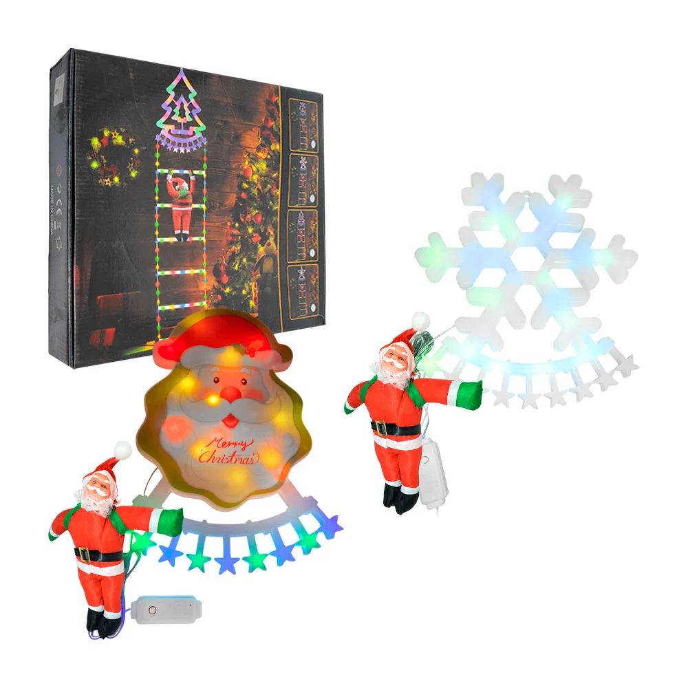 Adorno navideño decorativo, santa claus en escalera, figura y luz rgb…