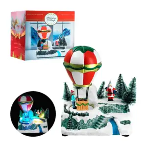Adorno navideño musical con globo aerostático, pinos y santa claus, v…