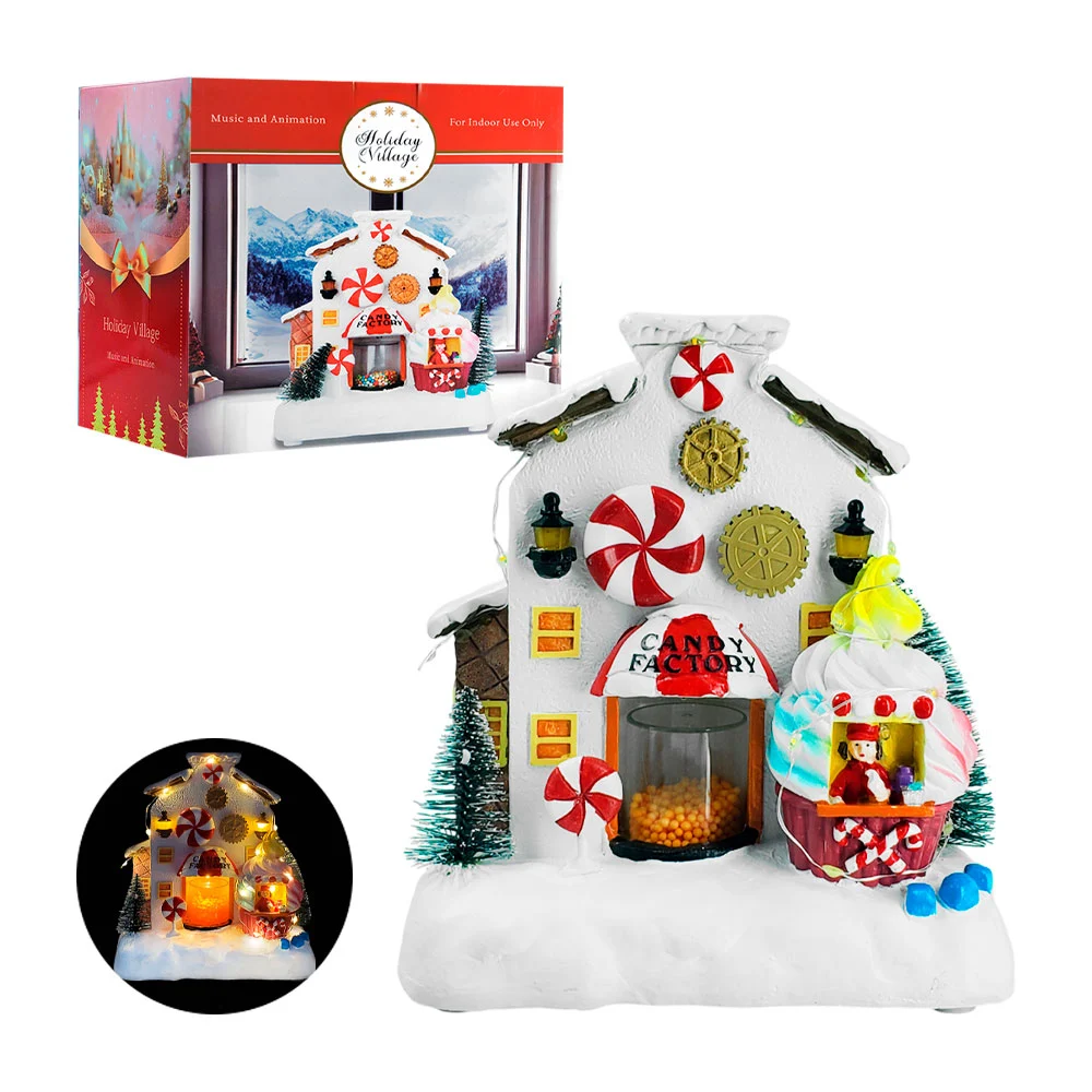 Adorno navideño fabrica de dulces musical con luz y movimiento, 21cm …