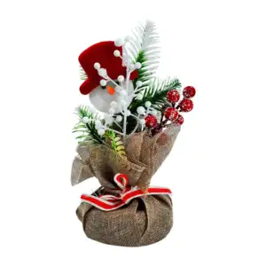 1pza Decoración navideña estilo saco con muñeco de nieve, flores y ba…