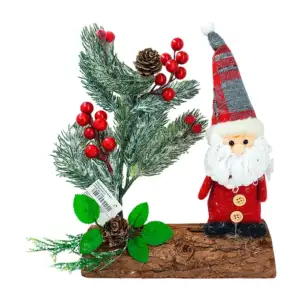 1pza Decoración navideña con mini santa claus en tronco con plantas d…