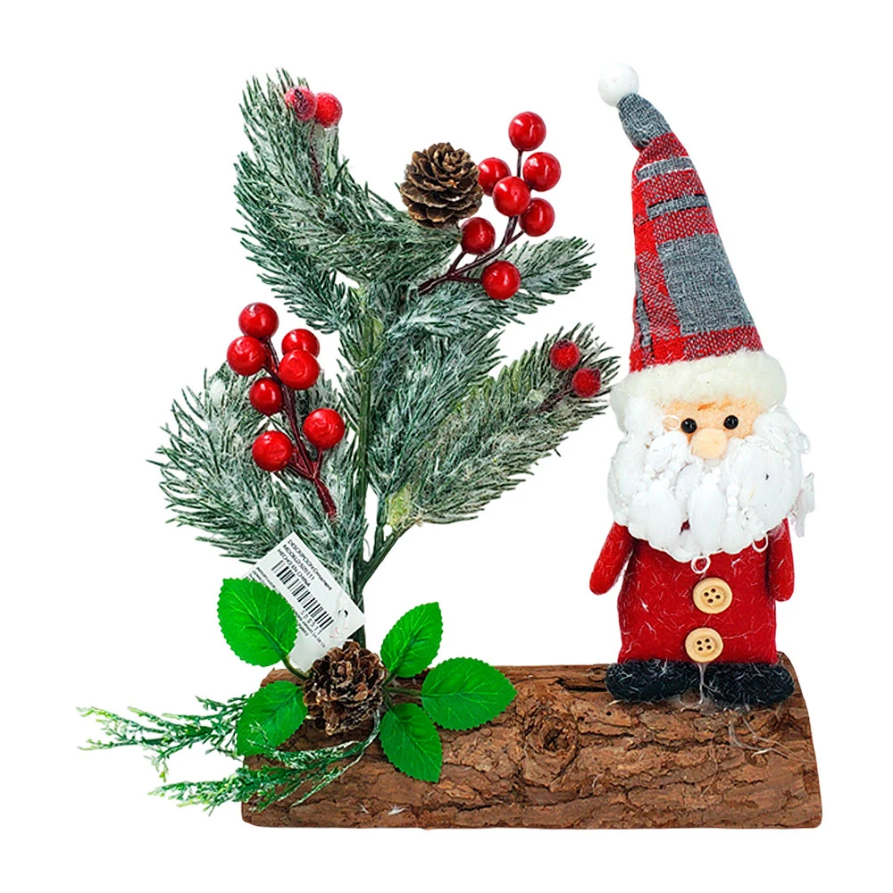 1pza Decoración navideña con mini santa claus en tronco con plantas d…
