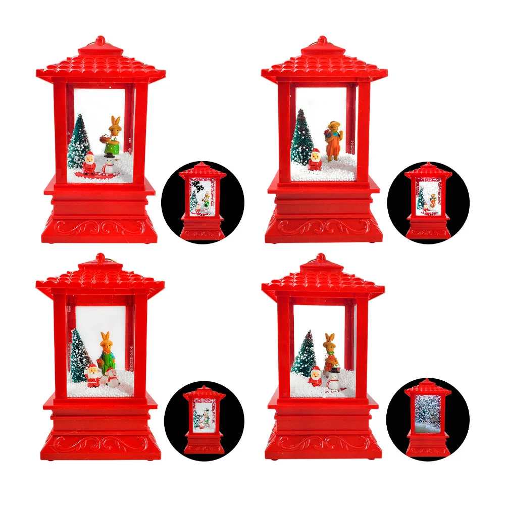 Adorno navideño en forma de farol con figura encapsulada y lluvia de …