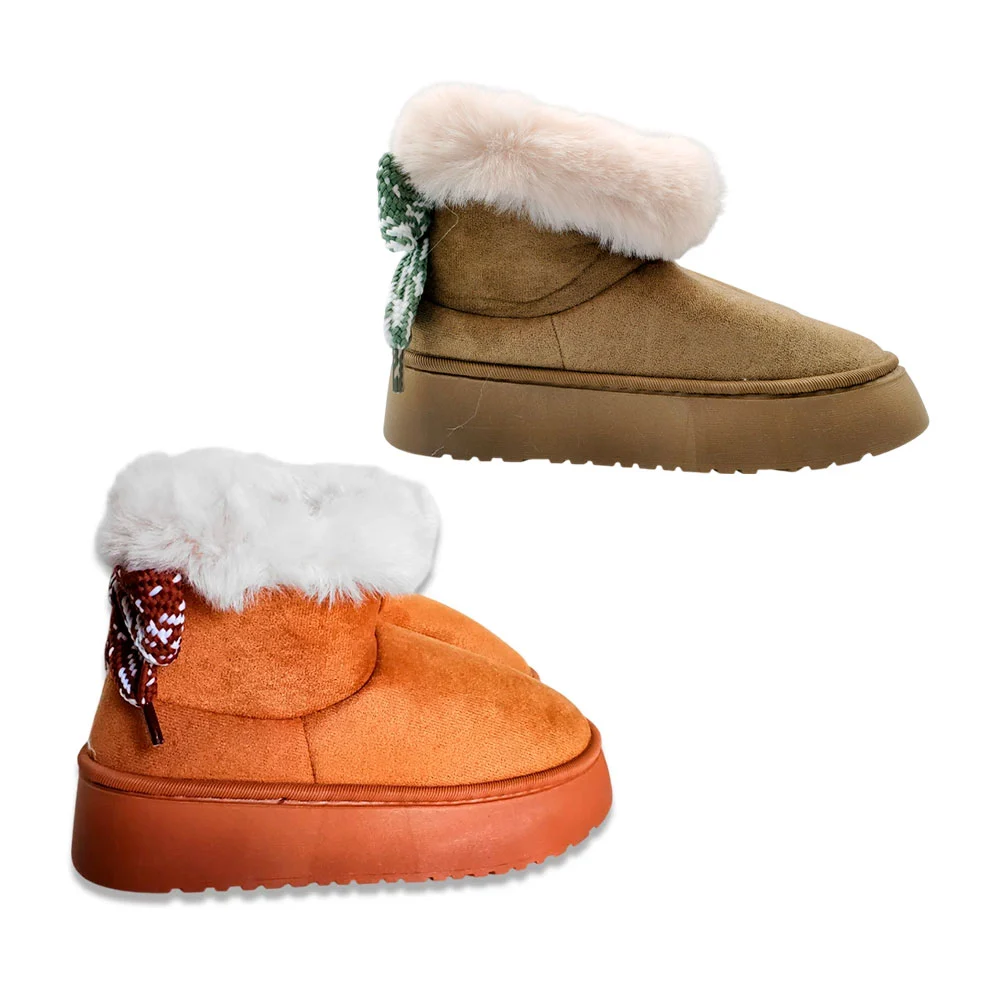 Botas con diseño liso, interior afelpado + moño decorativo, variedad