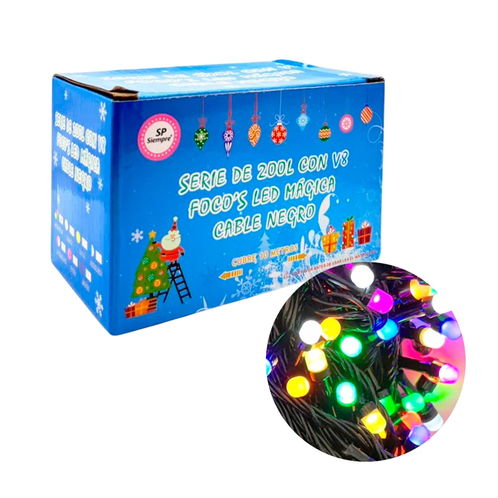 Serie decorativa, 200 luces led con v8 mágica, cable negro, variedad …