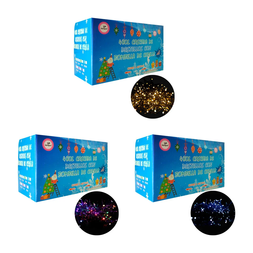 Serie decorativa de cascada, 480 mini luces leds, cable negro, color …