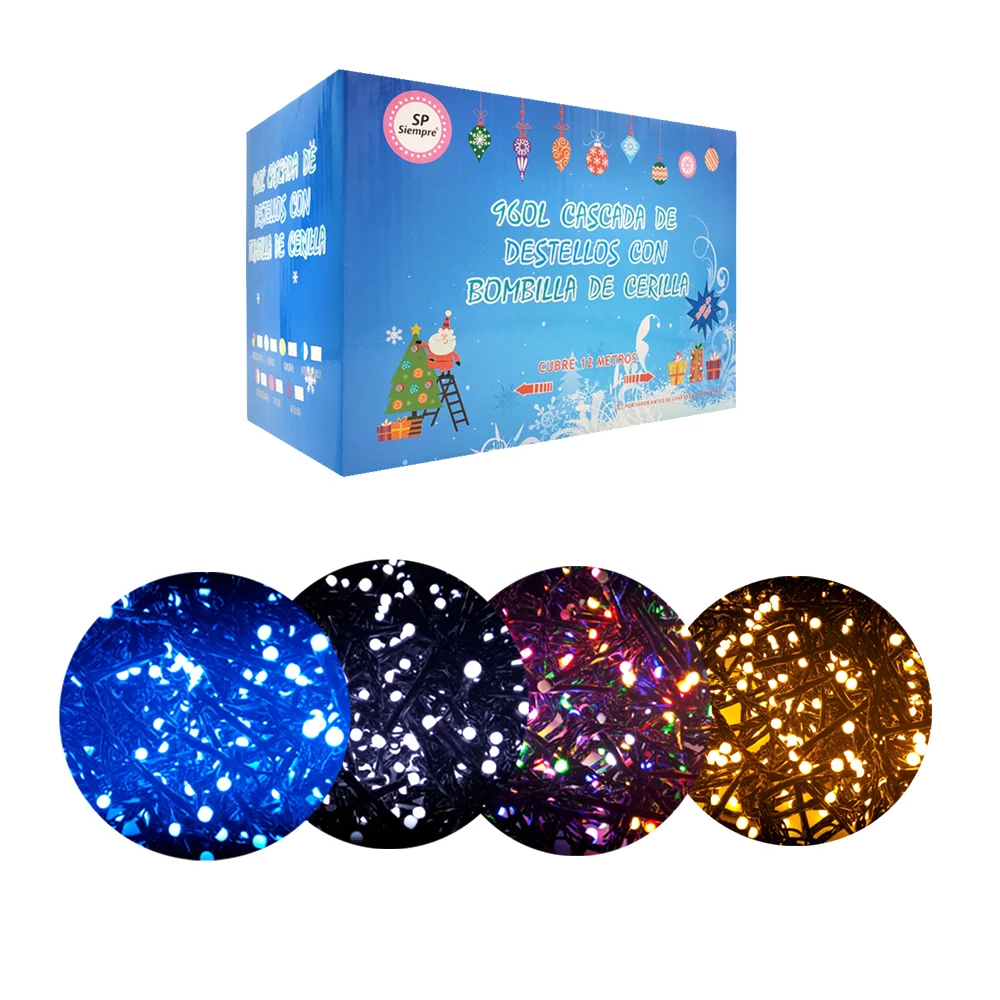 Serie decorativa de cascada, 960 luces bombilla de cerillo, variedad …