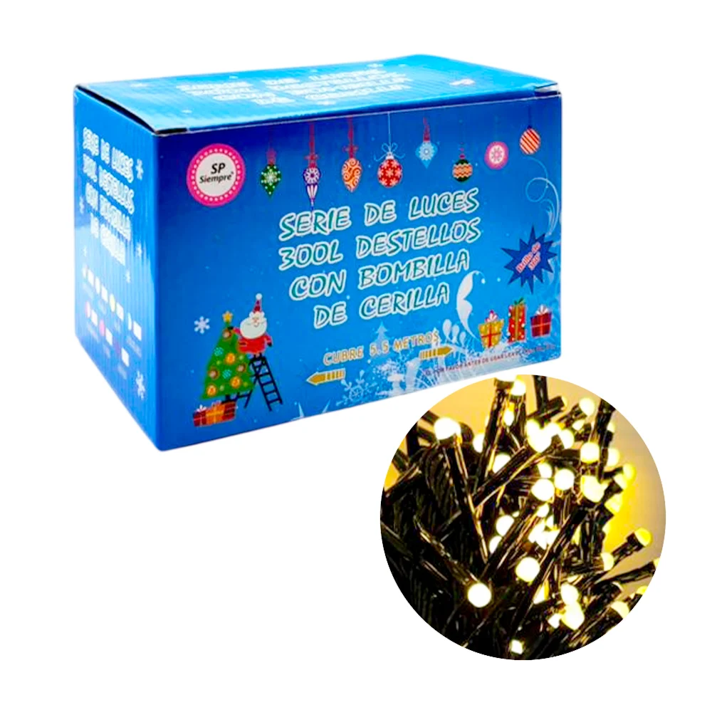 Serie decorativa, 300 luces destellos tipo cerillo, cable negro, colo…