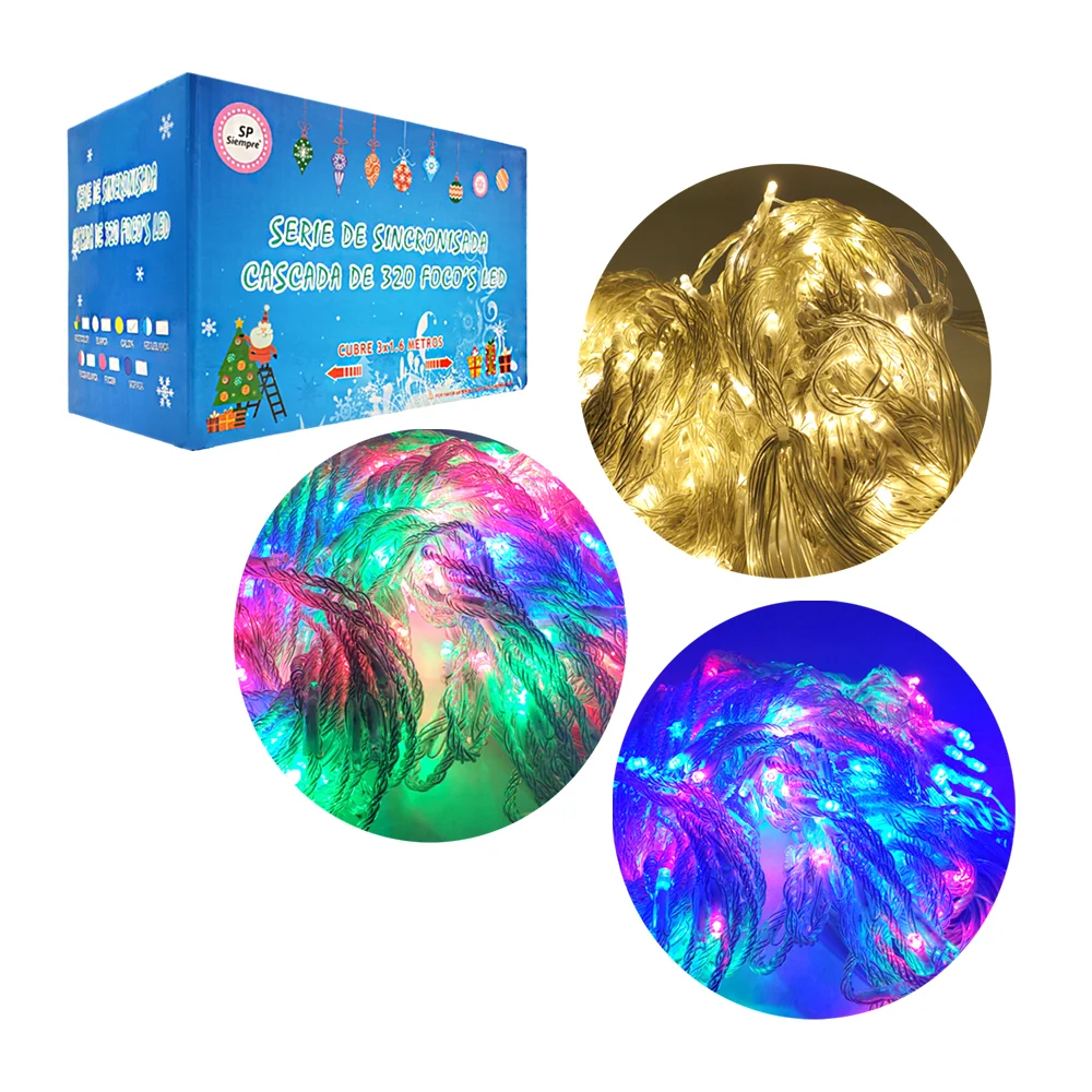 Serie decorativa de cascada, 320 leds sincronizados, transparente, co…