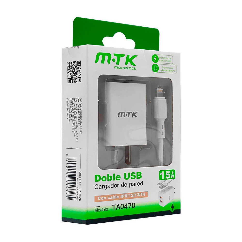 Combo cargador con cable usb a tipo c y cubo cargador de 15w de doble…