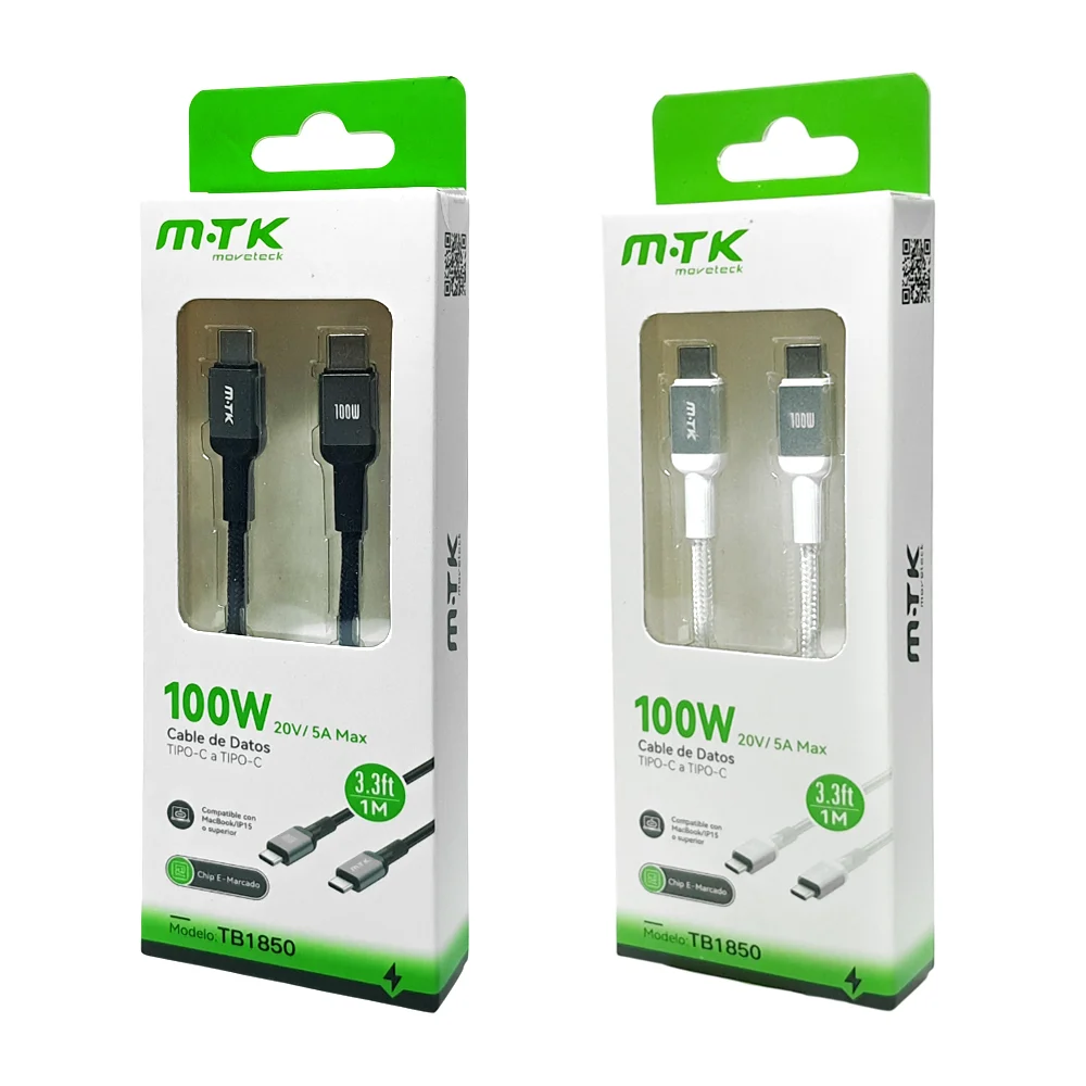 Cable para carga y transferencia de datos, 100w, tipo c a c, 1mt tipo…