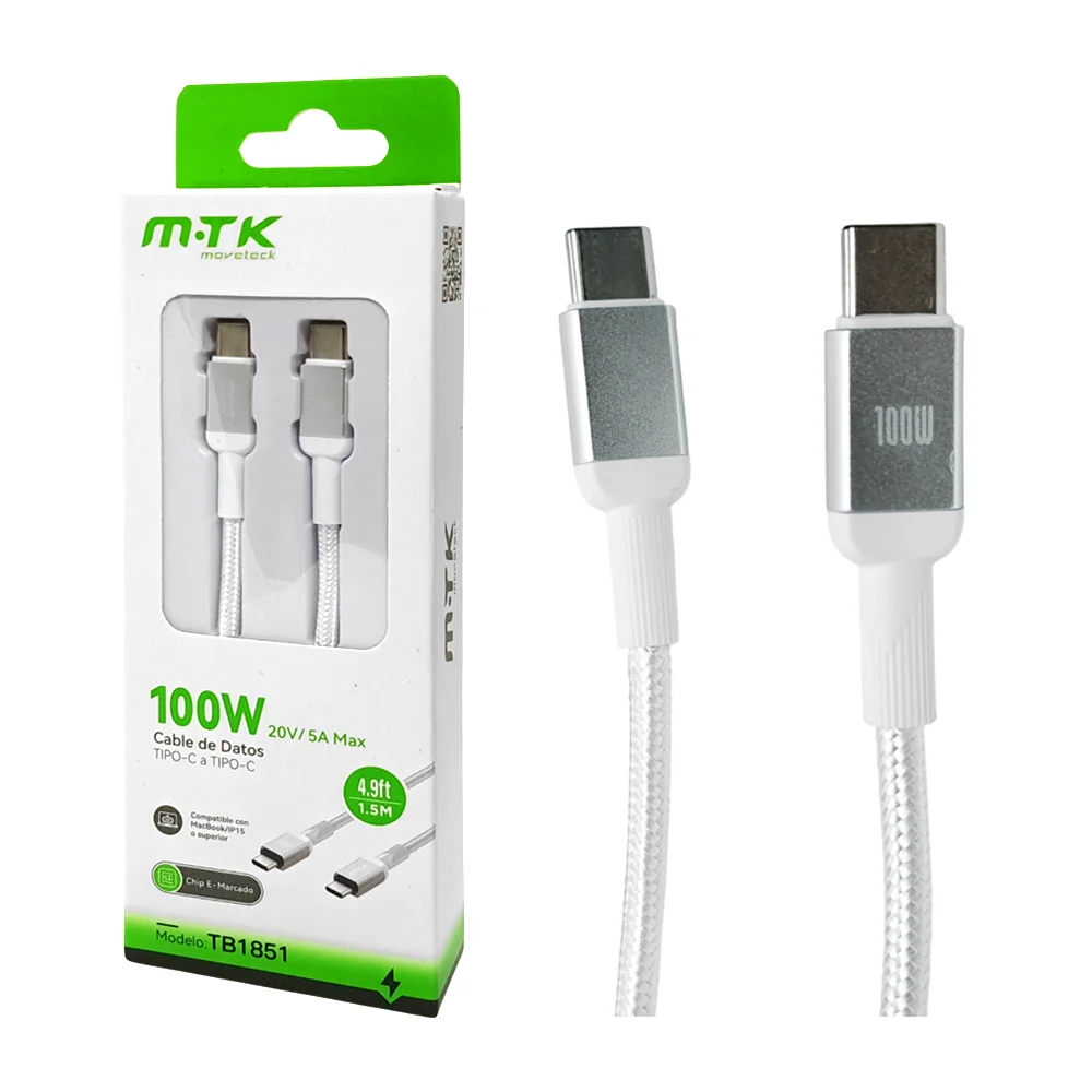 Cable para carga y transferencia de datos, 100w, tipo c a c 1.5mts, t…
