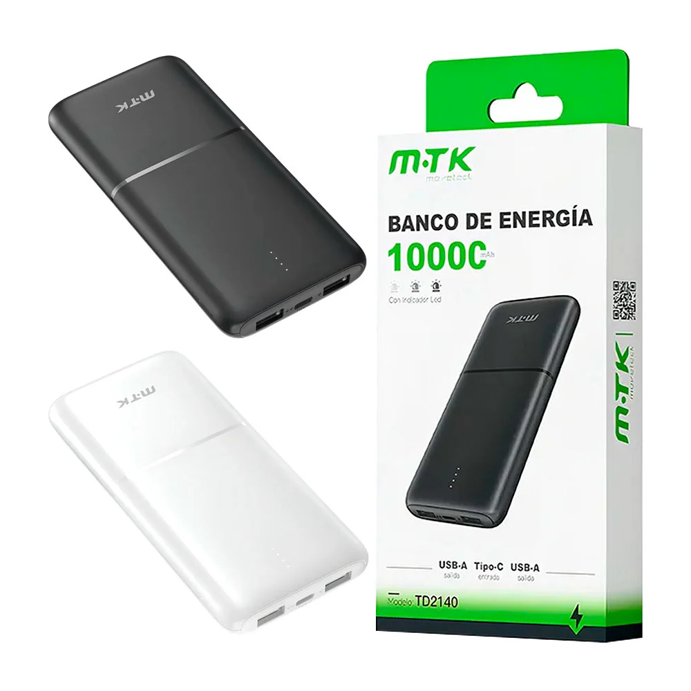 1pza Powerbank recargable con entrada usb, tipo c e indicador led