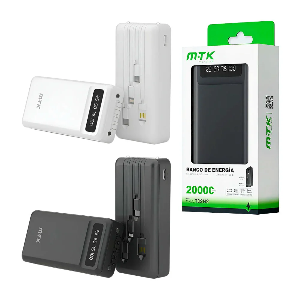 Powerbank con indicador led, mini lámpara, cable usb, tipo c, lightni…