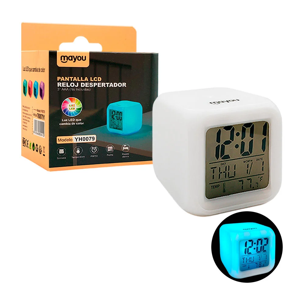 1pza Reloj despertador en forma de cubo, con iluminación led y botone…