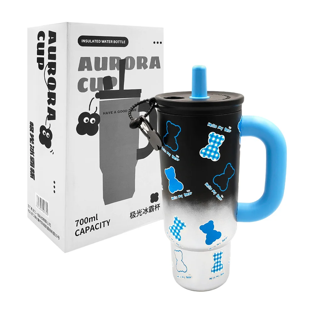Termo de acero inoxidable de 700ml con estampado de osos + asa. varie…
