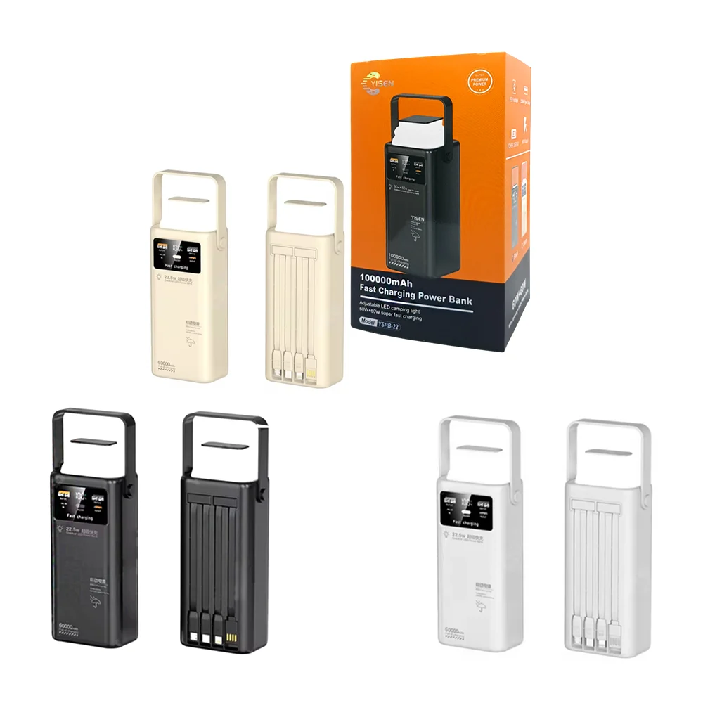 Power bank yisen, 100000mah, carga rápida con múltiples puertos + luz…