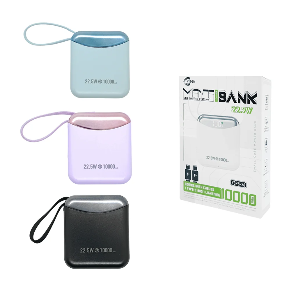 Power bank, 10000mah, 22.5w carga rápida, cable lightning y tipo-c, s…