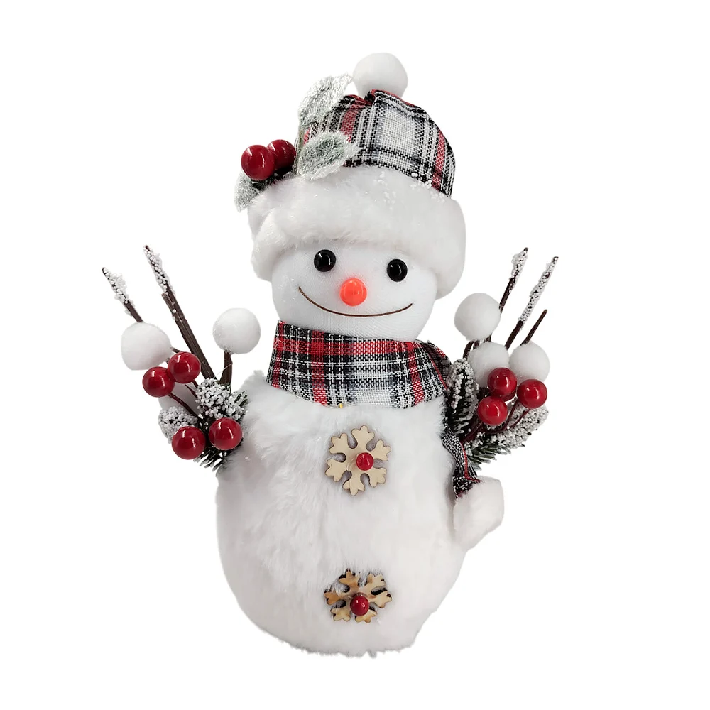 Muñeco de nieve decorativo, gorro y bufanda a cuadros, botón de estre…