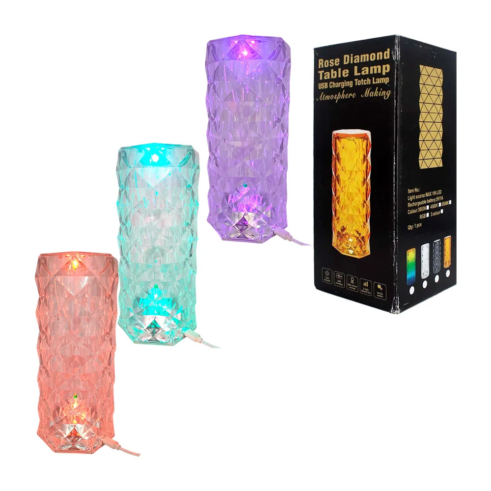 Lámpara de mesa transparente con efecto diamante, carga USB y sensor …