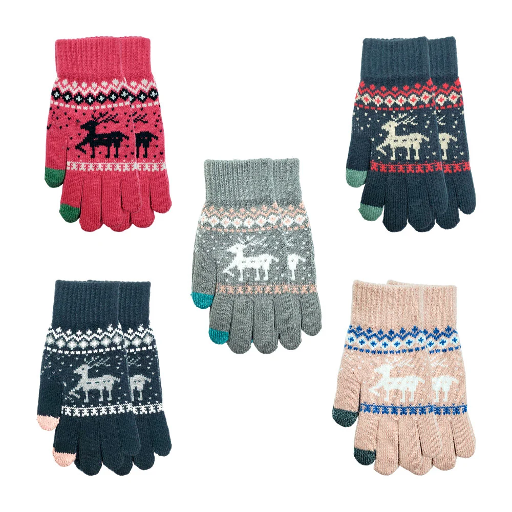 Par de guantes, con renos tejidos, afelpados, variedad de colores / z…