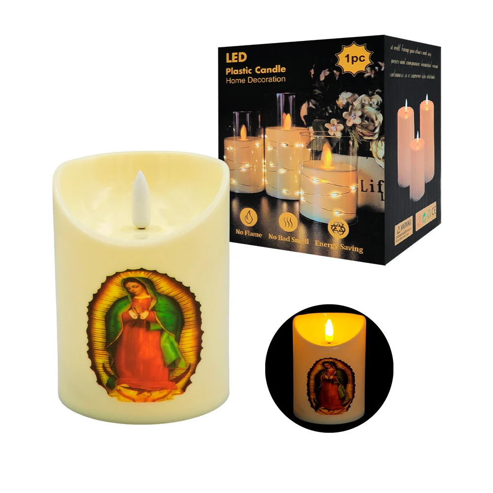 Vela led con imagen religiosa, 10x7.5cm, luz cálida, varios modelos /…