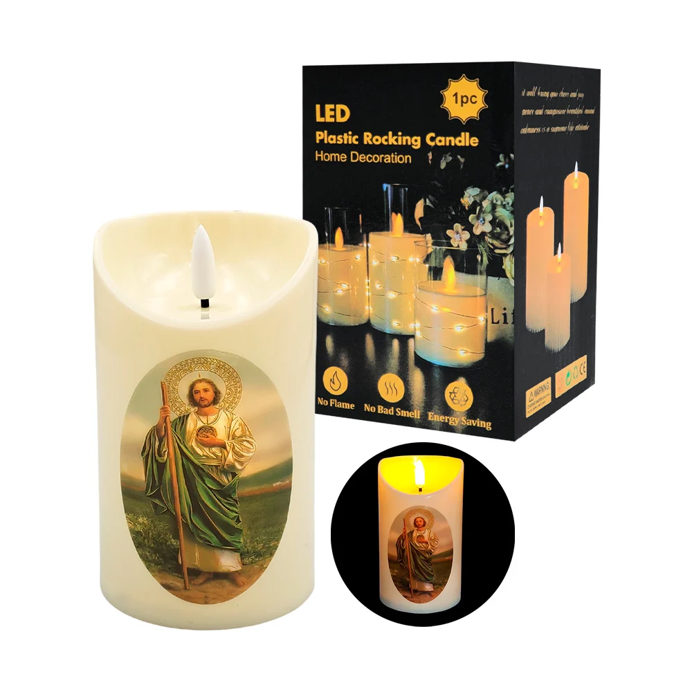 Vela con estampado de imagen religiosa 12.5x7.5cm, luz cálida, varied…