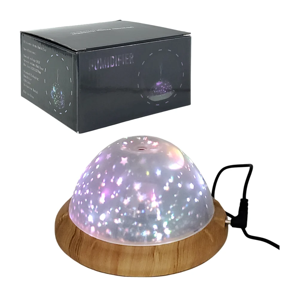 Lámpara humidificador con proyector y base tipo de madera, diseño min…