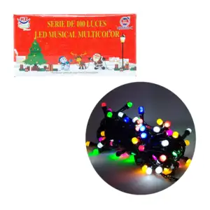 Serie musical navideña, 100 luces led multicolores, con cable negro /…